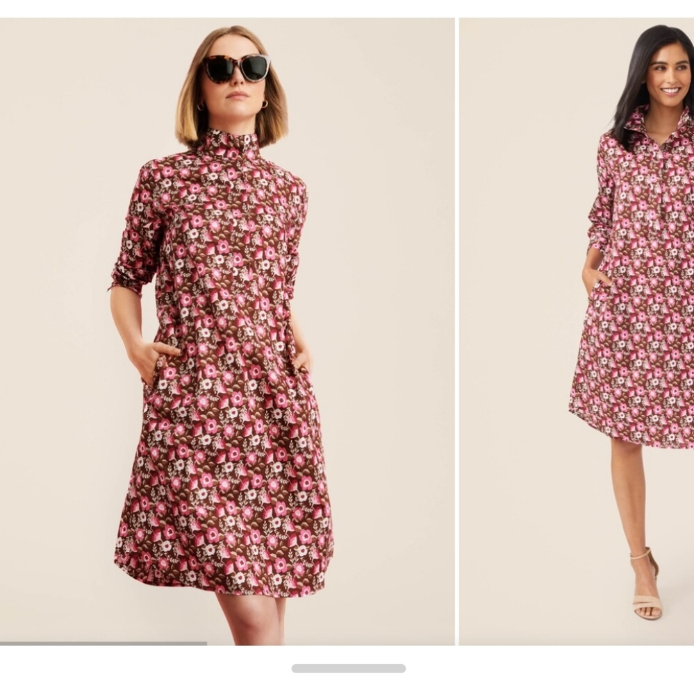 J.McLaughlin Berlin In Moutain Floral Printed Shirt Midi Dress 3/4 Sleeves S